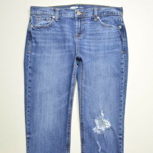 Old Navy Size 2 Womens BOYFRIEND Distressed RAW Hem MEDIUM Wash CROP Blue Jeans